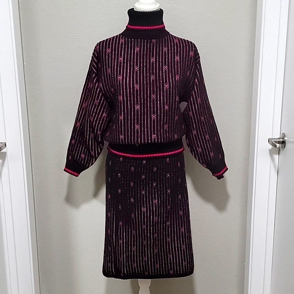 Vintage  | Bears Crossing | 2 Piece Knit Floral Print Skirt Set